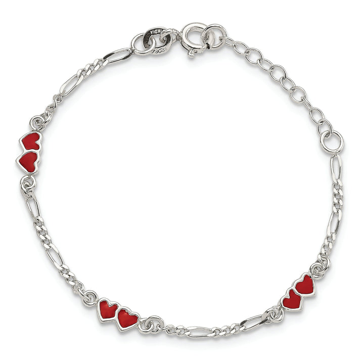 Silver Polished Enameled Double Heart Bracelet