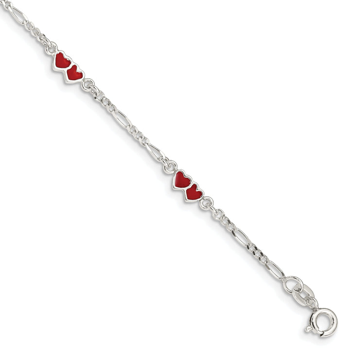 Silver Polished Enameled Double Heart Bracelet