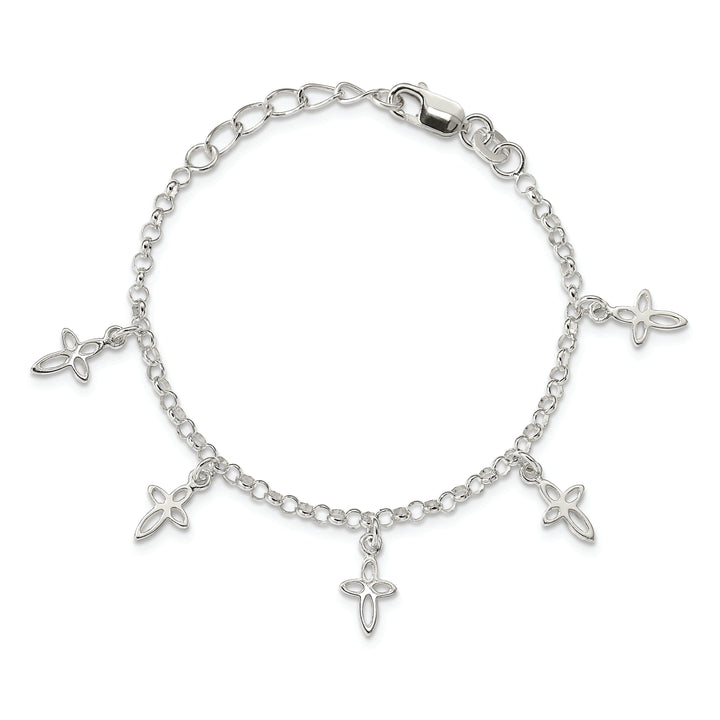 Silver Polish Finish Cross Charm Child Bracelet