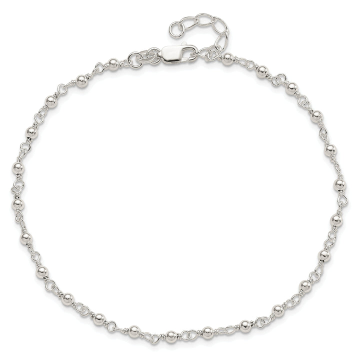 Sterling Silver Fancy Bead Anklet