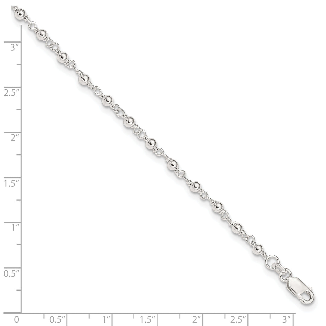 Sterling Silver Fancy Bead Anklet