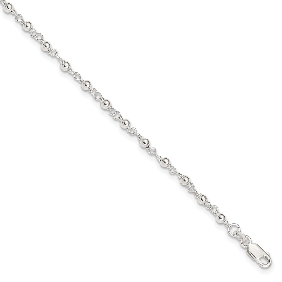 Sterling Silver Fancy Bead Anklet