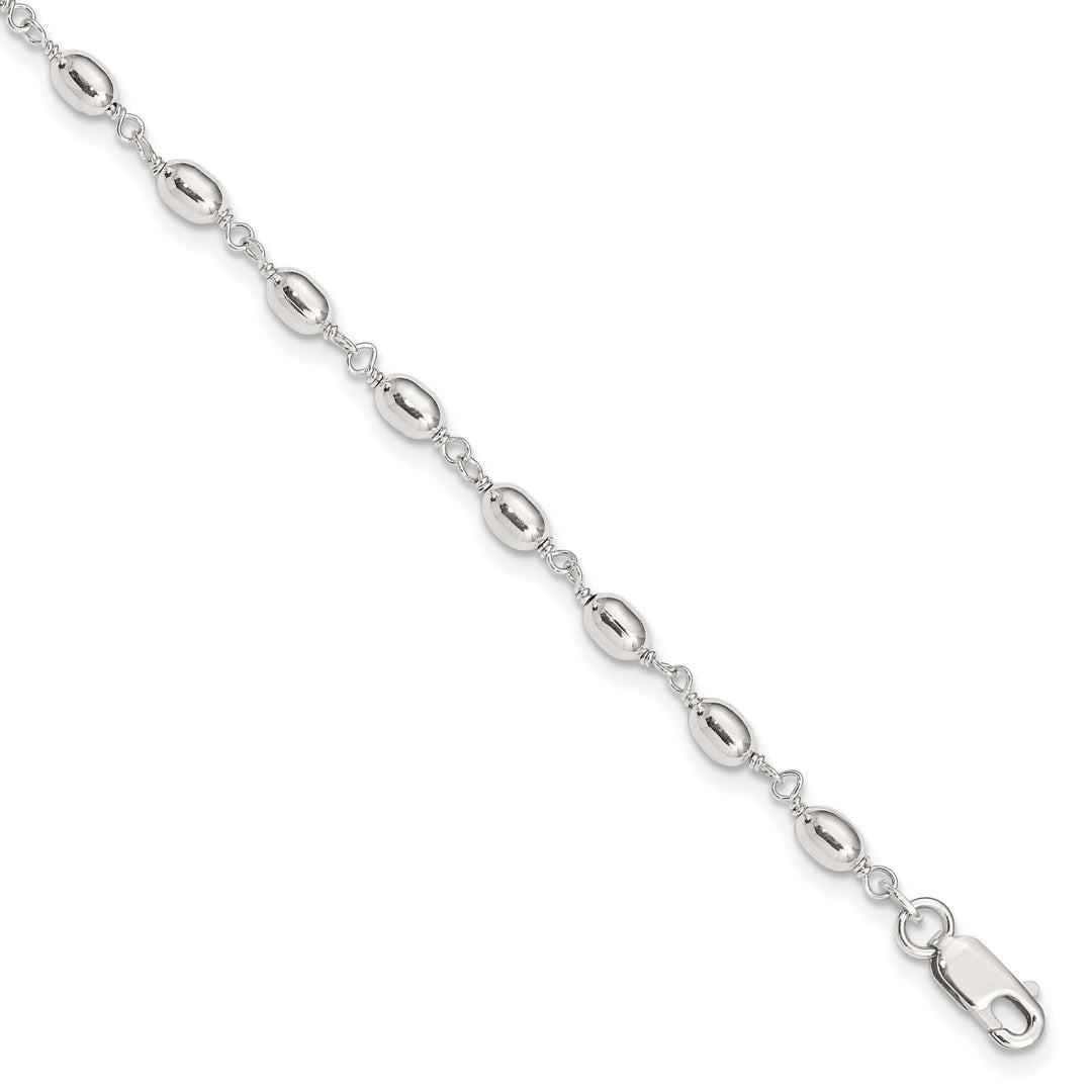 Sterling Silver Fancy Bead Anklet