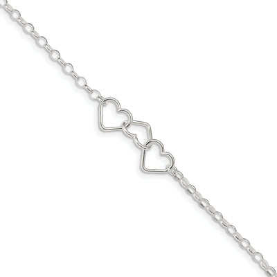 Silver Rolo Chain With 3 Interlocking Heart Anklet at $ 28.06 only from Jewelryshopping.com