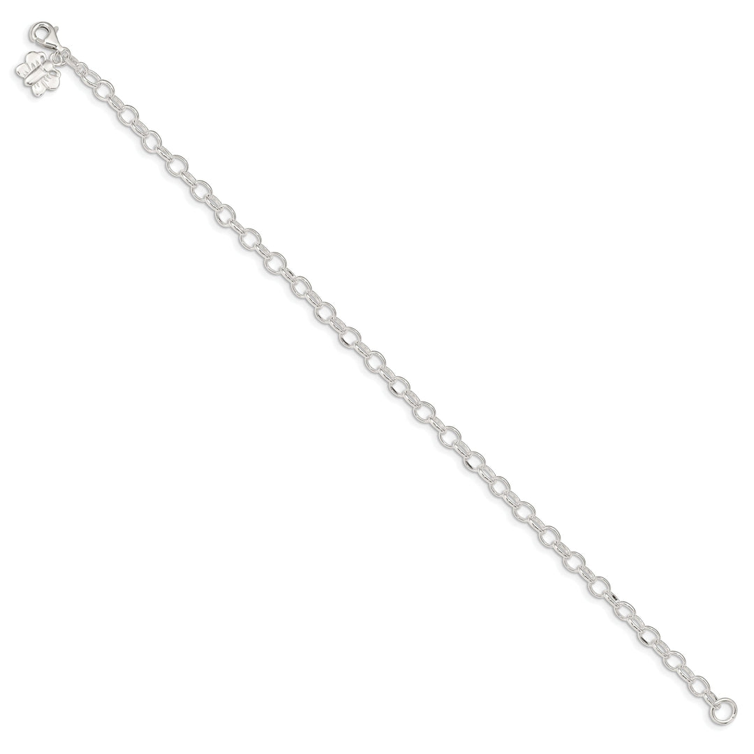 Silver Small Oval Rolo Link Butterfly Anklet