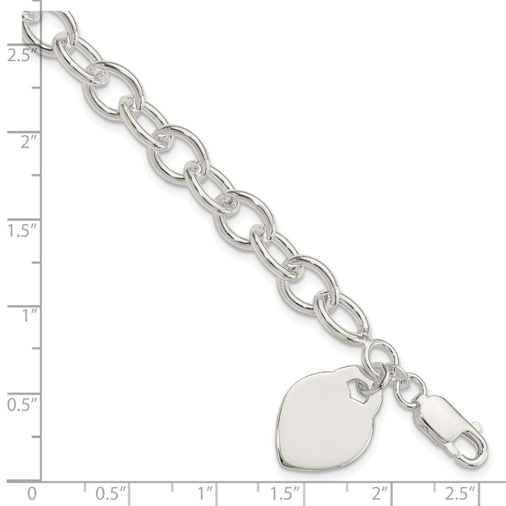 925 Sterling Silver Heart Charm 7.25-inch Bracelet