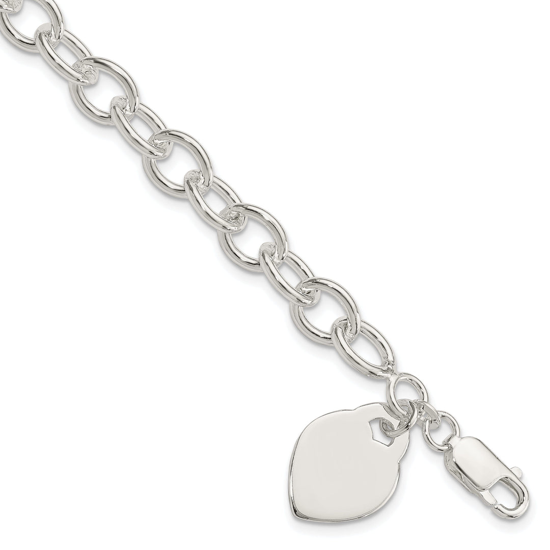 925 Sterling Silver Heart Charm 7.25-inch Bracelet
