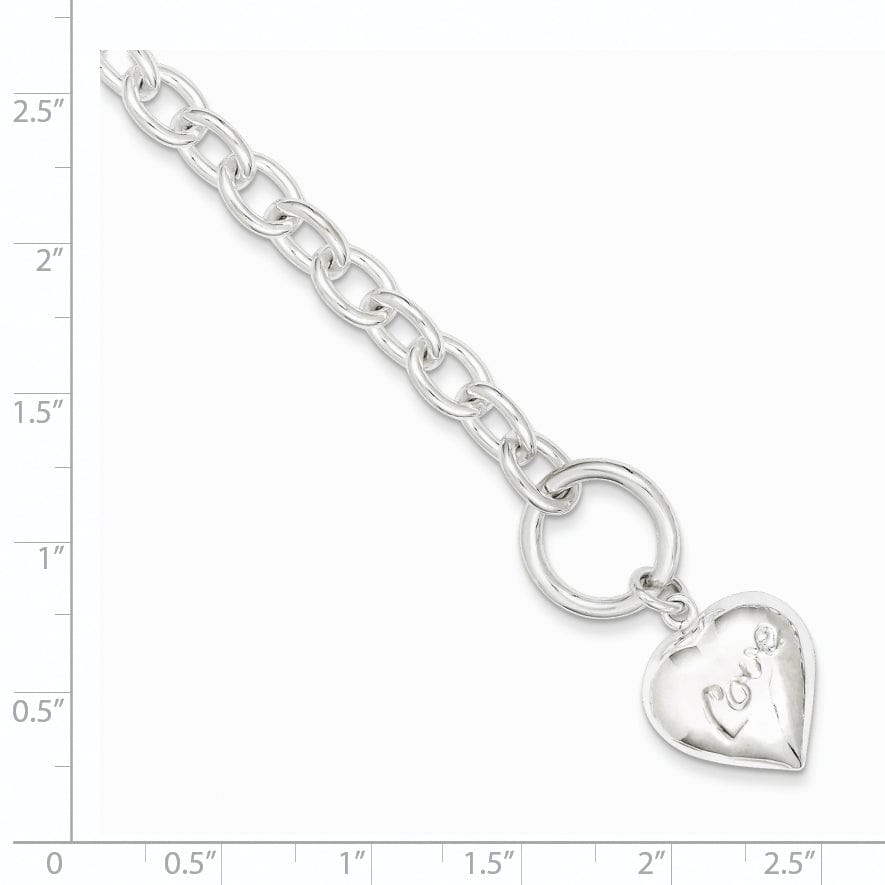 Sterling Silver Puffed Heart Charm Bracelet