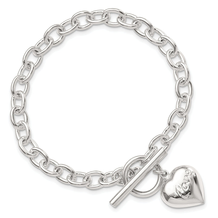 Sterling Silver Puffed Heart Charm Bracelet