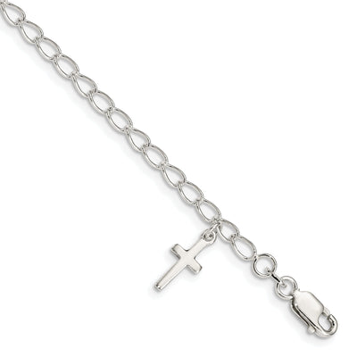 Silver Polished Cross Charm Childs Bracelet
