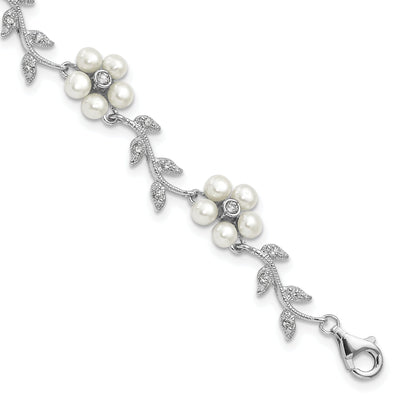 Silver Fresh Water Pearl C.Z Floral Bracelet at $ 135.03 only from Jewelryshopping.com
