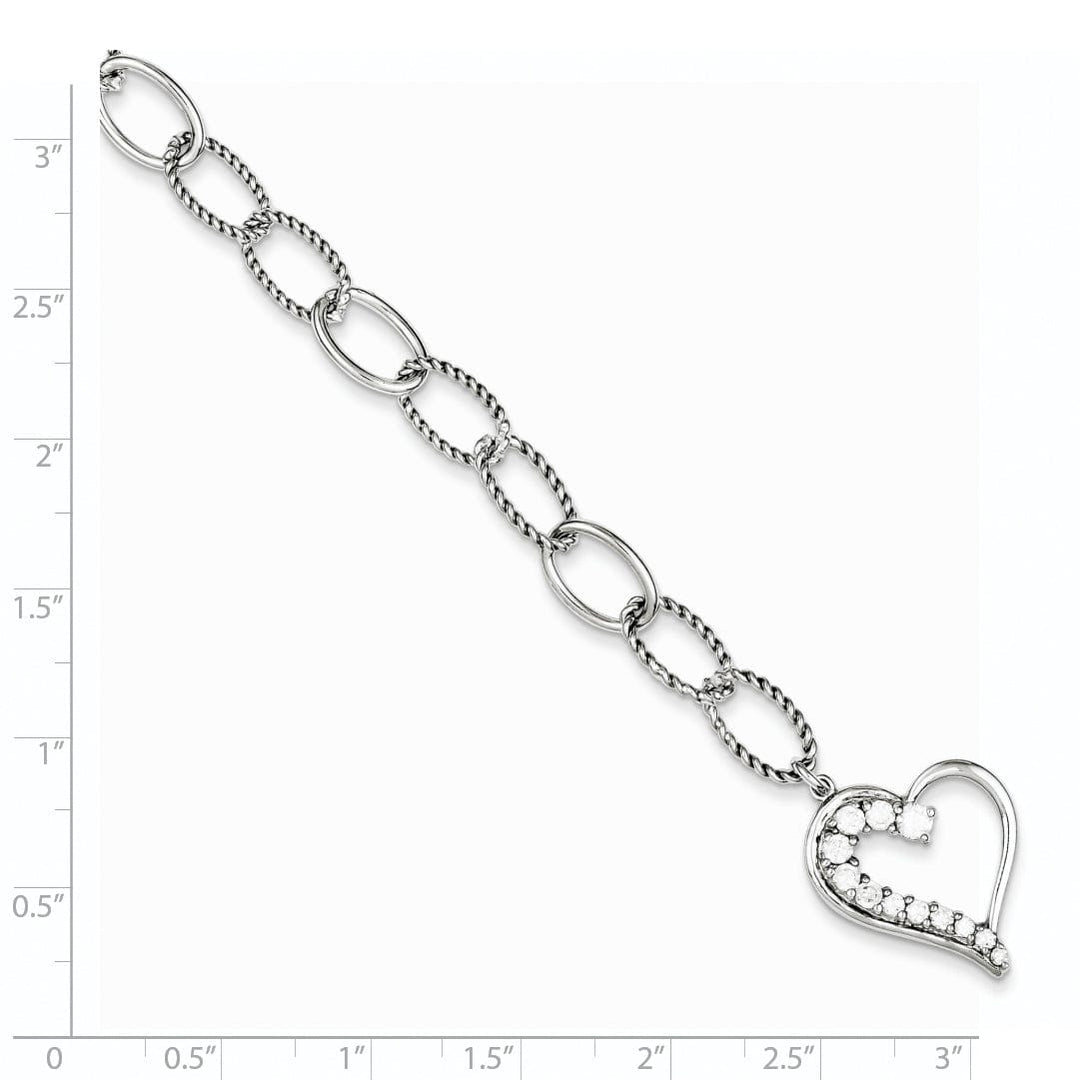 Sterling Silver Journey Heart C.Z Dangle Bracelet