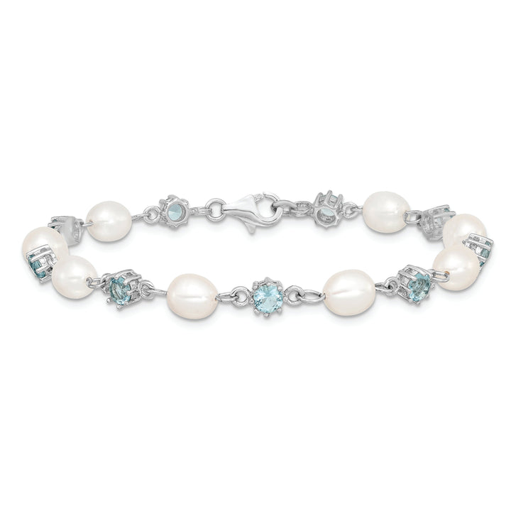 Silver Blue C.Z Fresh Water Pearl Bracelet