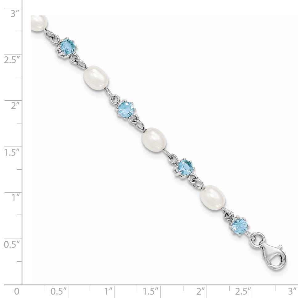 Silver Blue C.Z Fresh Water Pearl Bracelet