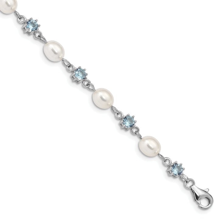 Silver Blue C.Z Fresh Water Pearl Bracelet