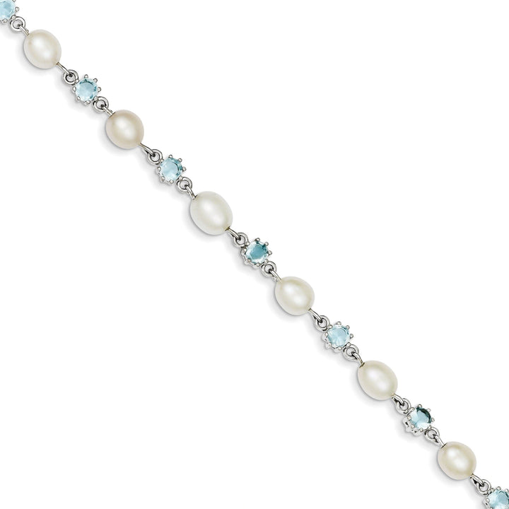 Silver Blue C.Z Fresh Water Pearl Bracelet