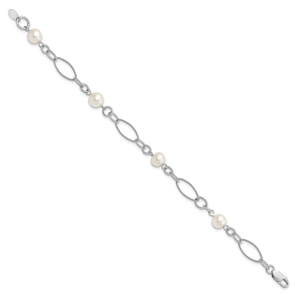 Silver Polish Finish Fresh Water Pearl Bracelet