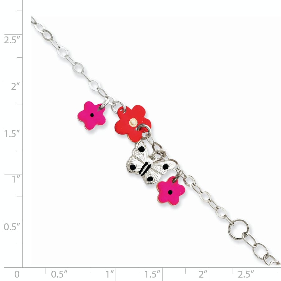 Silver Enameled Flower Butterfly Charm Bracelet