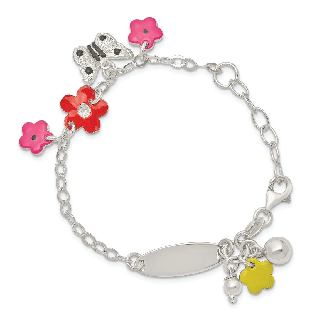 Silver Enameled Flower Butterfly Charm Bracelet