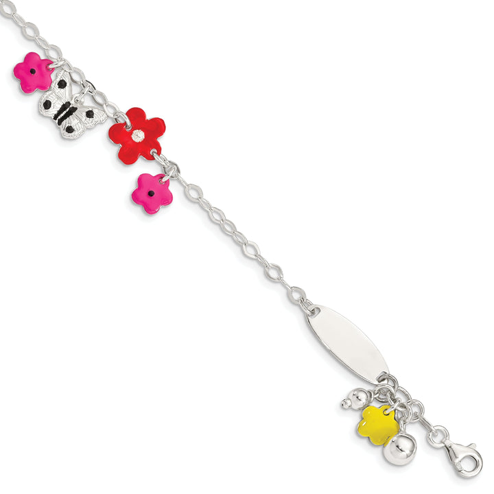 Silver Enameled Flower Butterfly Charm Bracelet