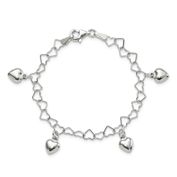 Silver Polished Finish Dangling Heart Bracelet