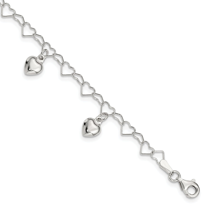 Silver Polished Finish Dangling Heart Bracelet