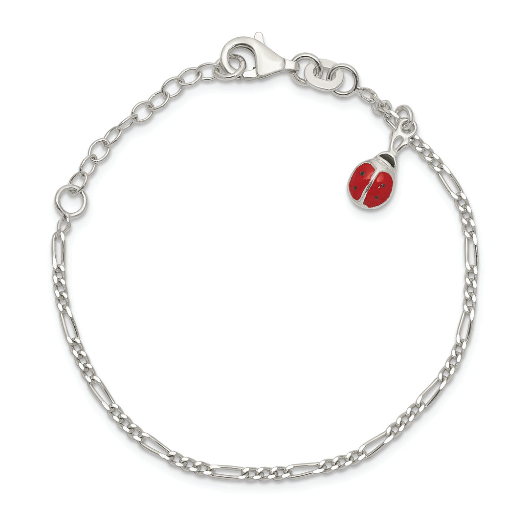 Silver Enameled Dangle Ladybug Childs Bracelet