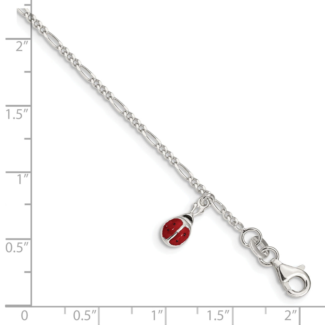 Silver Enameled Dangle Ladybug Childs Bracelet