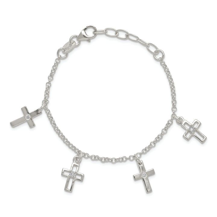 Silver Polished C.Z Cross Children's Bracelet