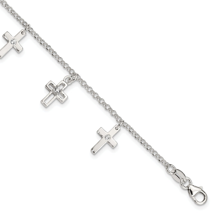 Silver Polished C.Z Cross Children's Bracelet