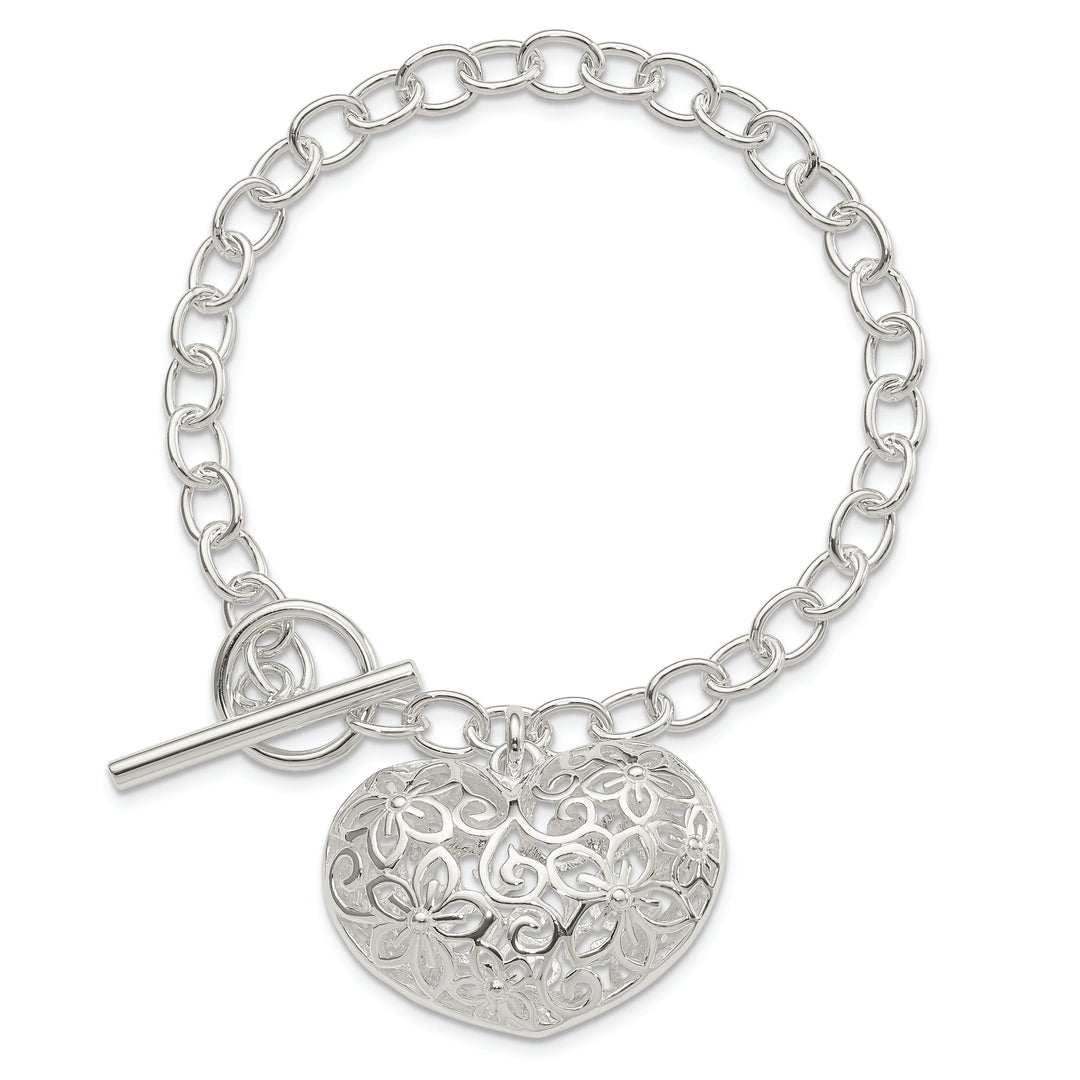 Silver Polished Finish Puffed Heart Bracelet