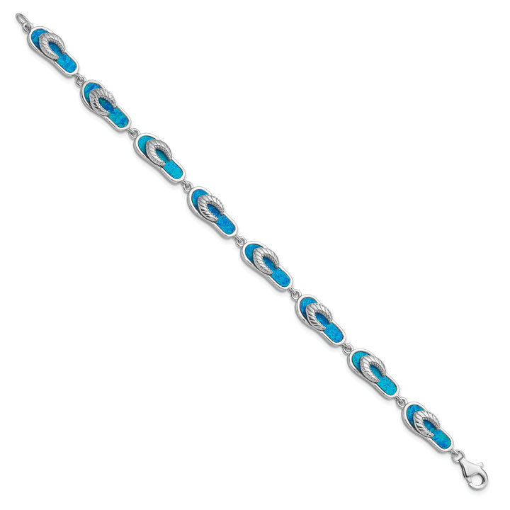 Silver Created Blue Opal Inlay Sandal Bracelet