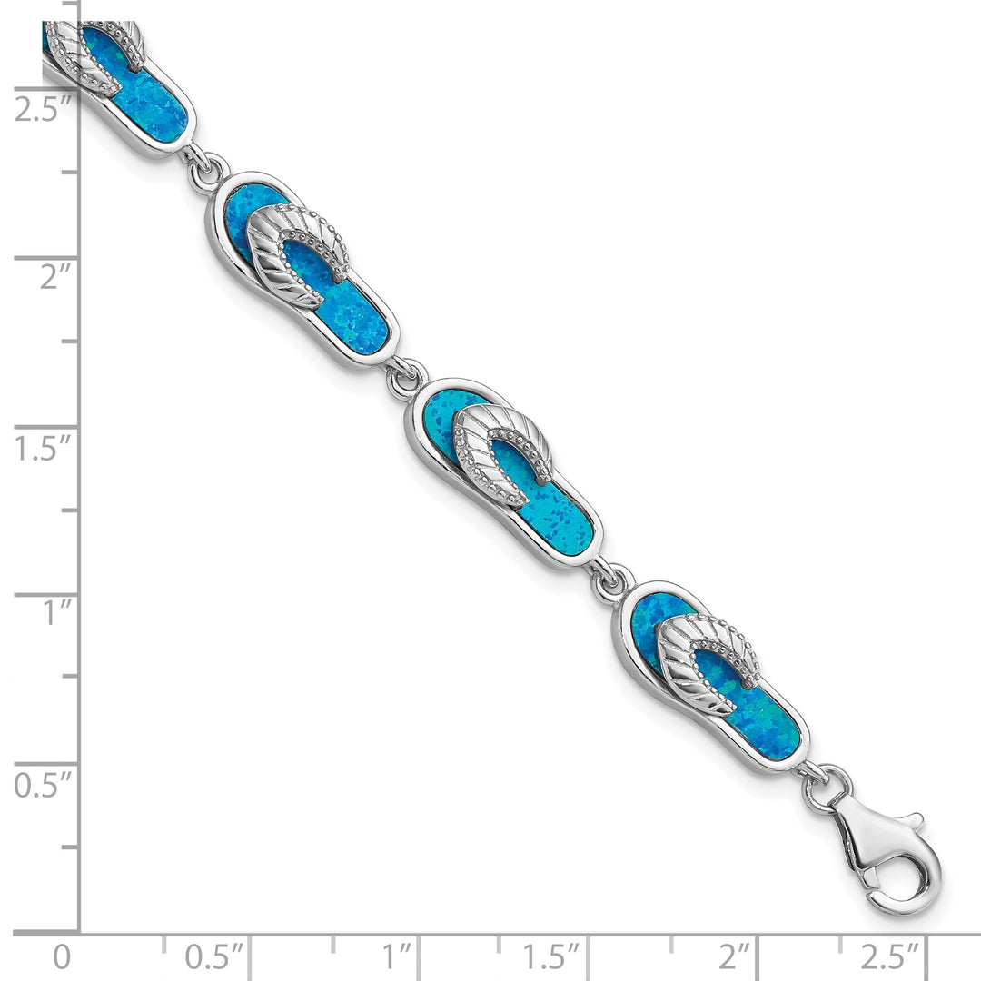 Silver Created Blue Opal Inlay Sandal Bracelet