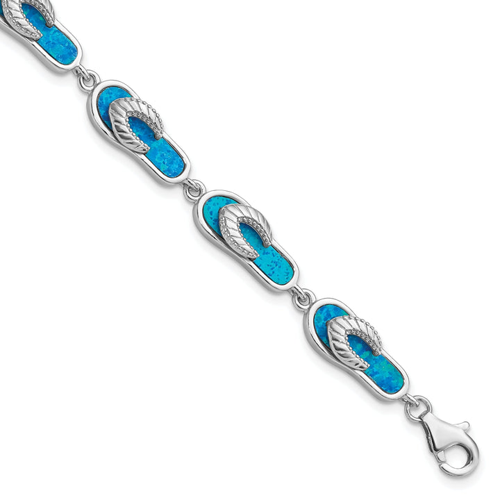 Silver Created Blue Opal Inlay Sandal Bracelet