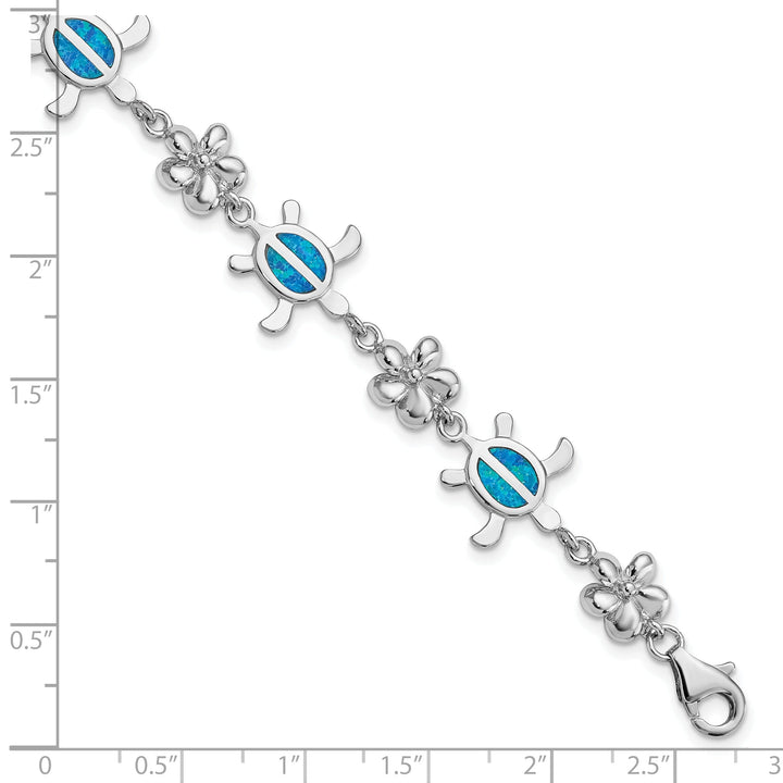 Silver Blue Opal Inlay Tortoise Flower Bracelet