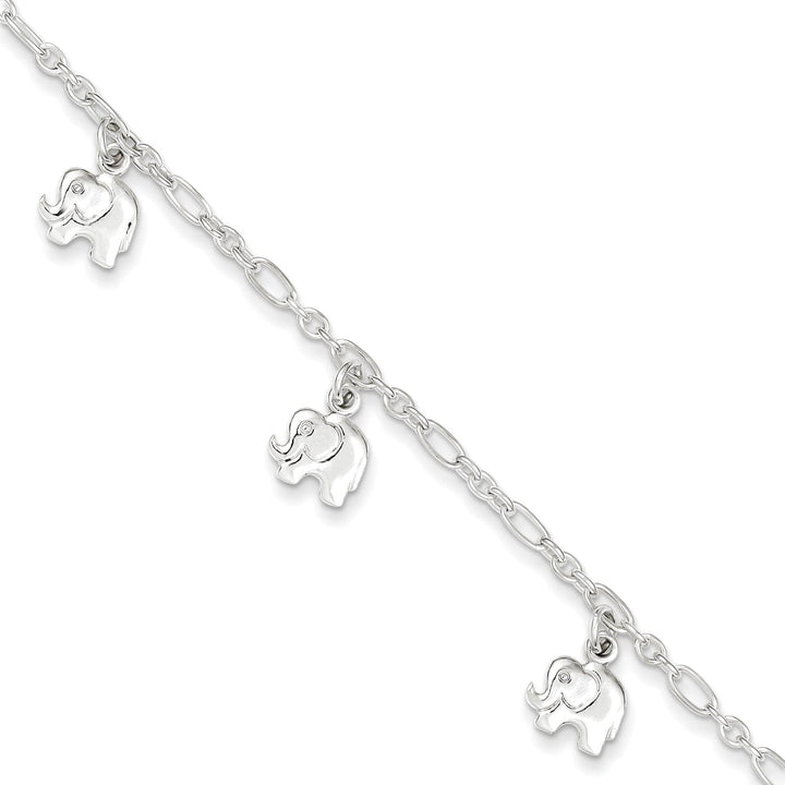 Silver Polished Finish Dangle Elephant Bracelet