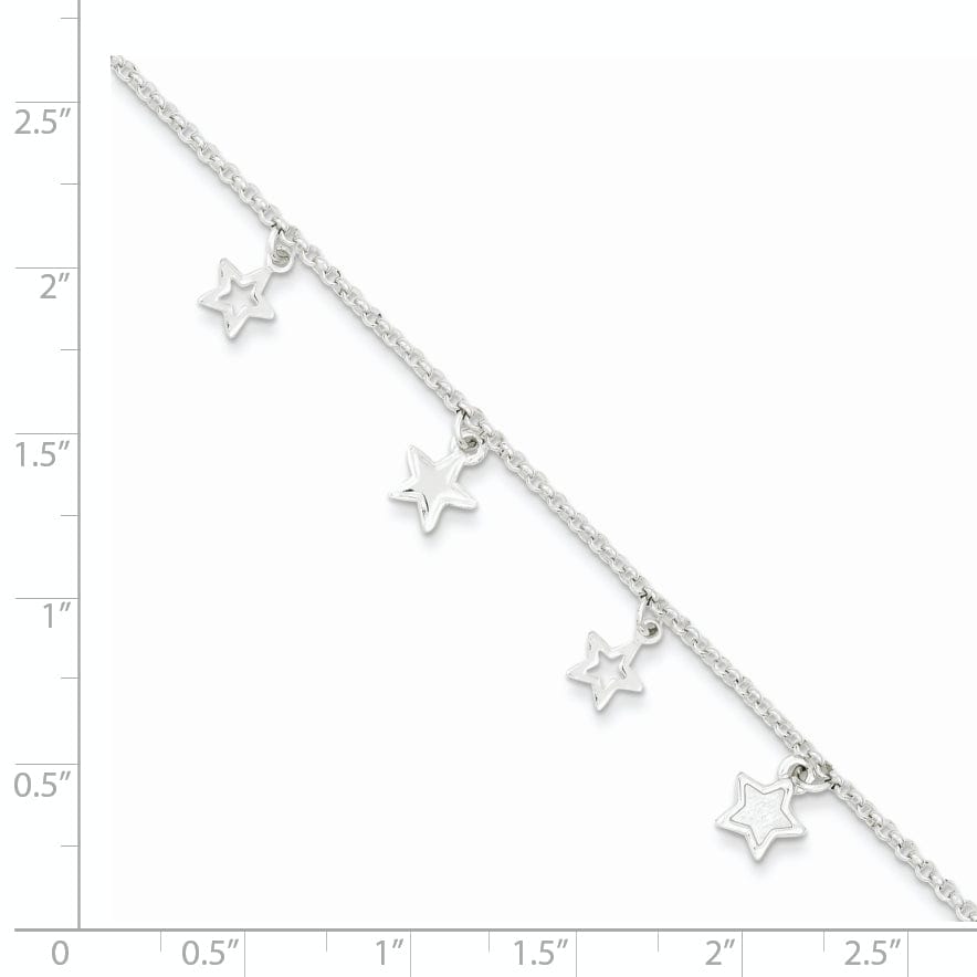 Silver Polished Finish Dangle Star Bracelet