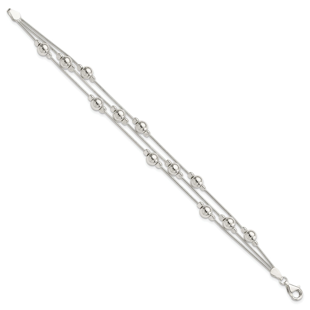 Silver Polish Finish Bead Snake Chain Bracelet