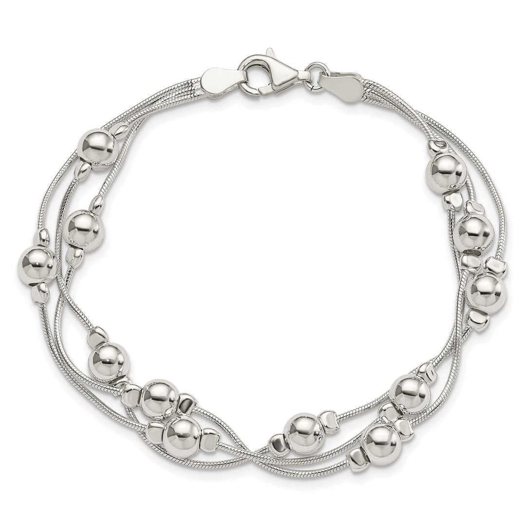 Silver Polish Finish Bead Snake Chain Bracelet