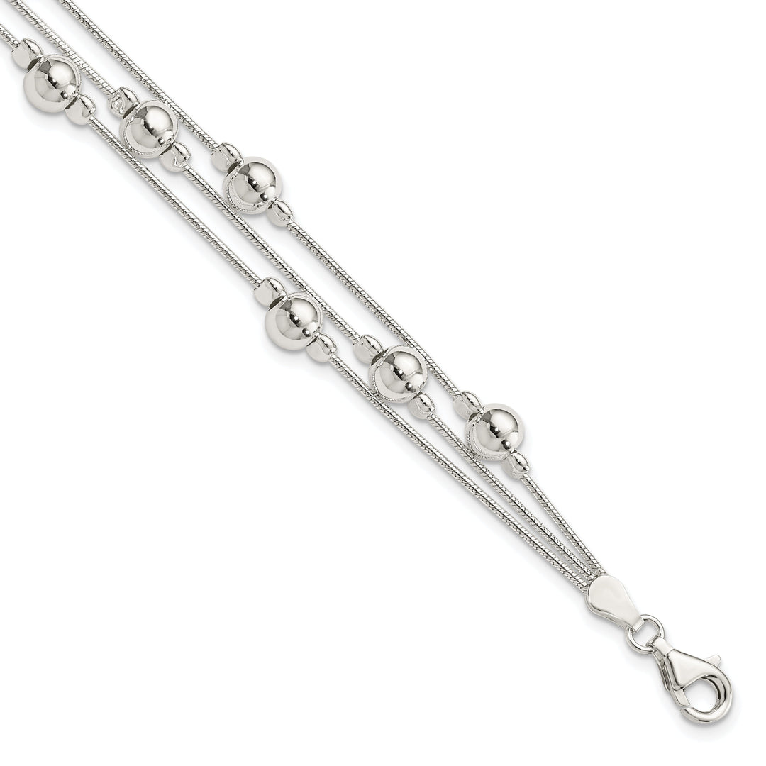 Silver Polish Finish Bead Snake Chain Bracelet
