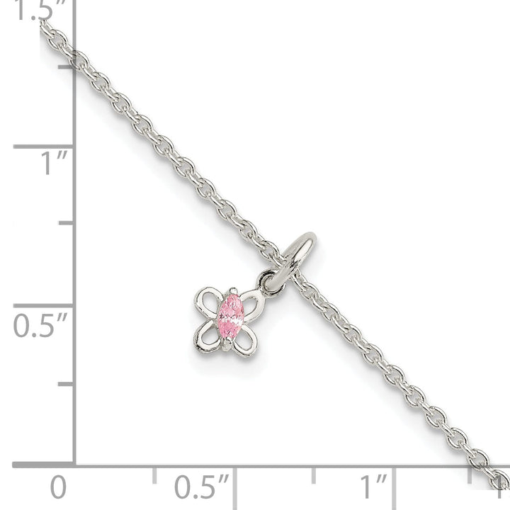 Silver Pink C.Z Butterfly Kid's Bracelet