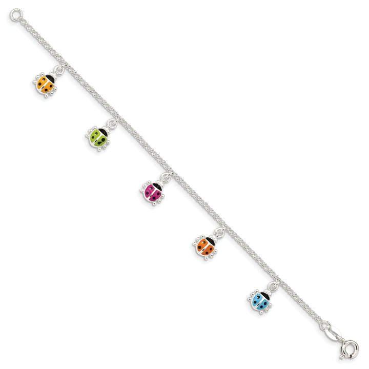 Sterling Silver Enamel Dangle Ladybug Bracelet