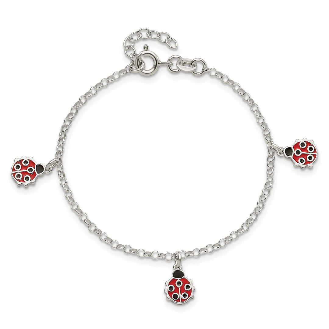 Silver Childrens Enamel Dangle Ladybug Bracelet