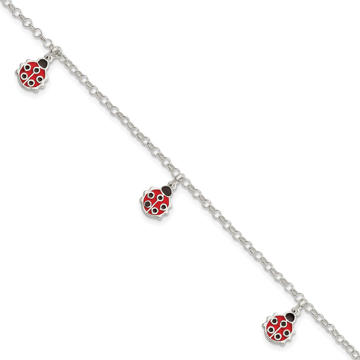 Silver Childrens Enamel Dangle Ladybug Bracelet