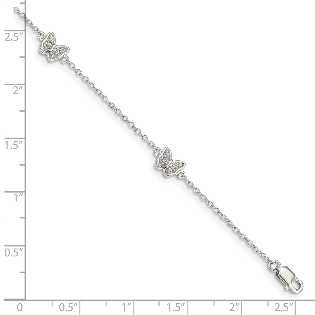 Silver Polished Finish C.Z Butterfly Bracelet