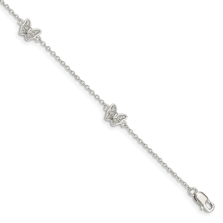 Silver Polished Finish C.Z Butterfly Bracelet
