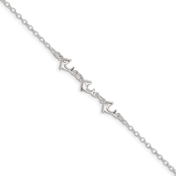 Sterling Silver 3 Dolphins Anklet