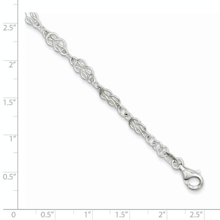Sterling Silver 9inch Solid Fancy Knot-Link Anklet