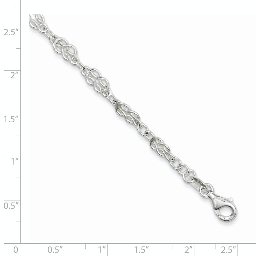 Sterling Silver 9inch Solid Fancy Knot-Link Anklet