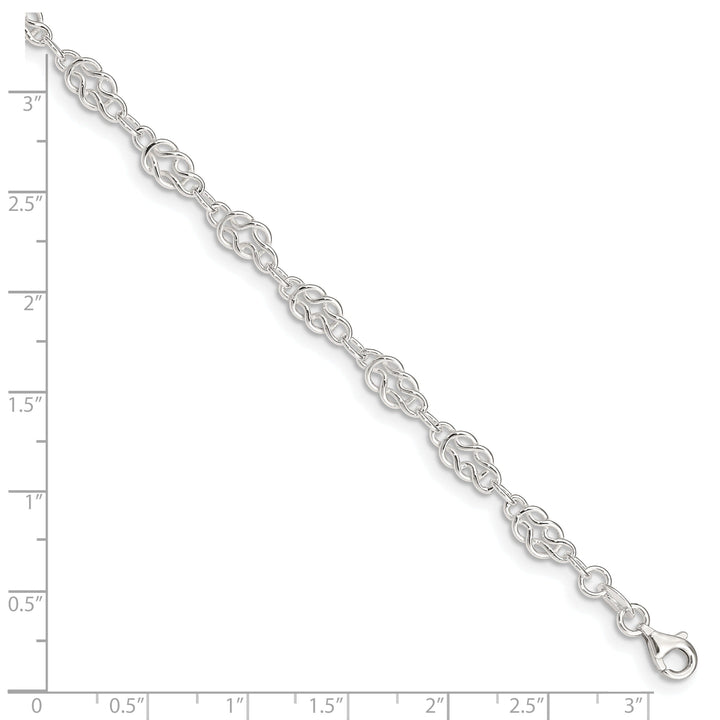 Sterling Silver 9inch Solid Fancy Knot-Link Anklet